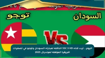 اليوم.. تردد قناة SSC 3 HD الناقلة لمباراة السودان وتوجو في تصفيات إفريقيا المؤهلة لمونديال 2025